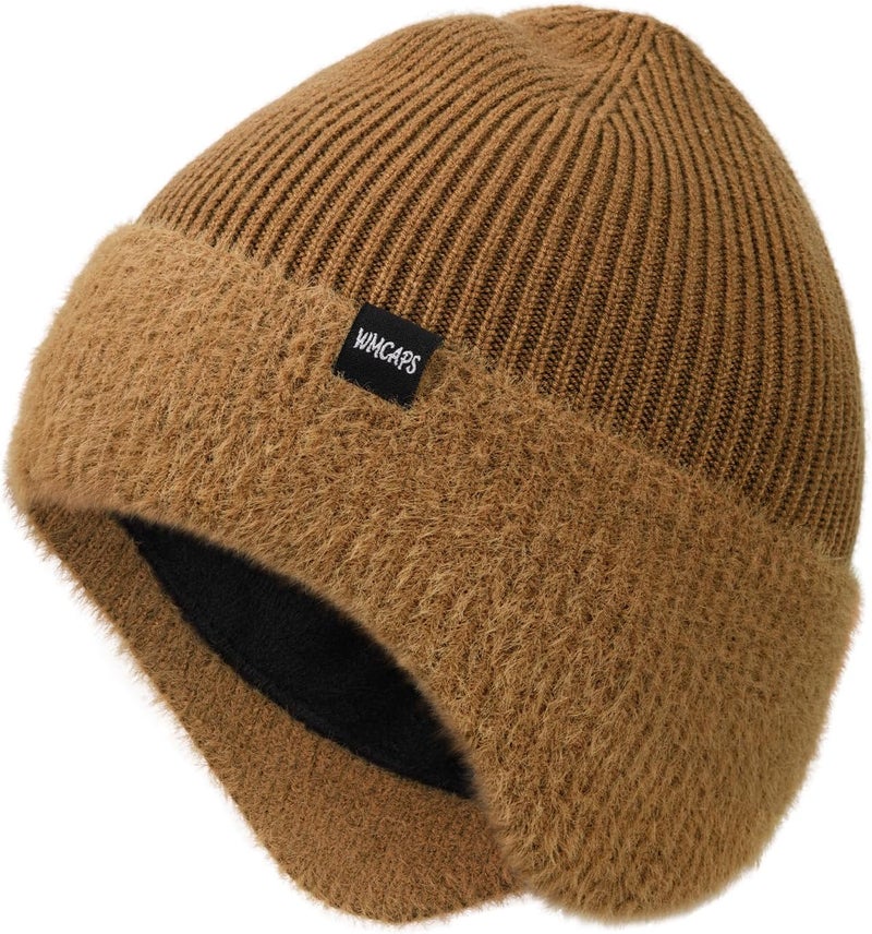 Wmcaps Winter Fleece Line Beanie with Earflap for Men Women, Outdoor Warm Thermal Knitted Hat Stocking Caps - Image 1